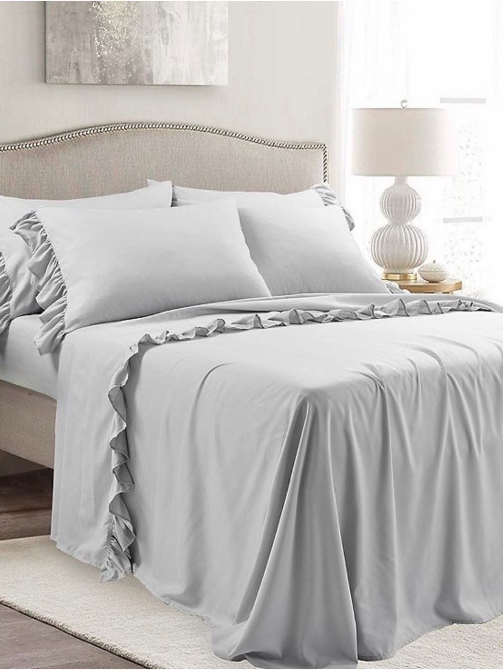 Lush Decor Luxury Ruffle Edge Sheet Set - Grey